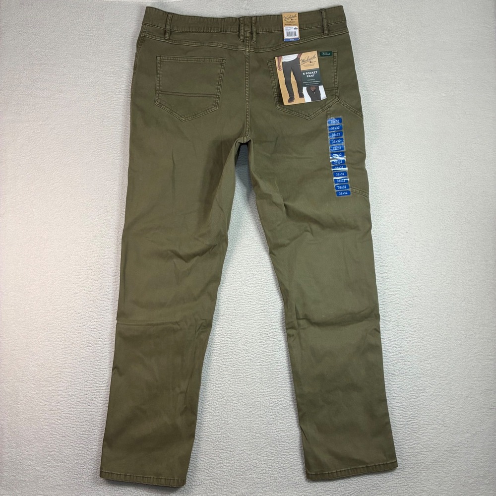 Woolrich 5 Pocket Pant Men 38x32 Green Straight Stretch Outdoor Casual Chino NWT